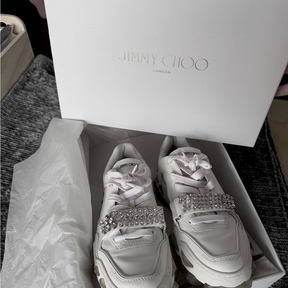 Women's Jimmy Choo Diamond X Crystal White Calf Leather Sneakers - Picture 9 of 11